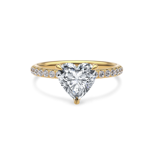 Dia Solitaire Pave Engagement Ring Heart•Yellow Gold