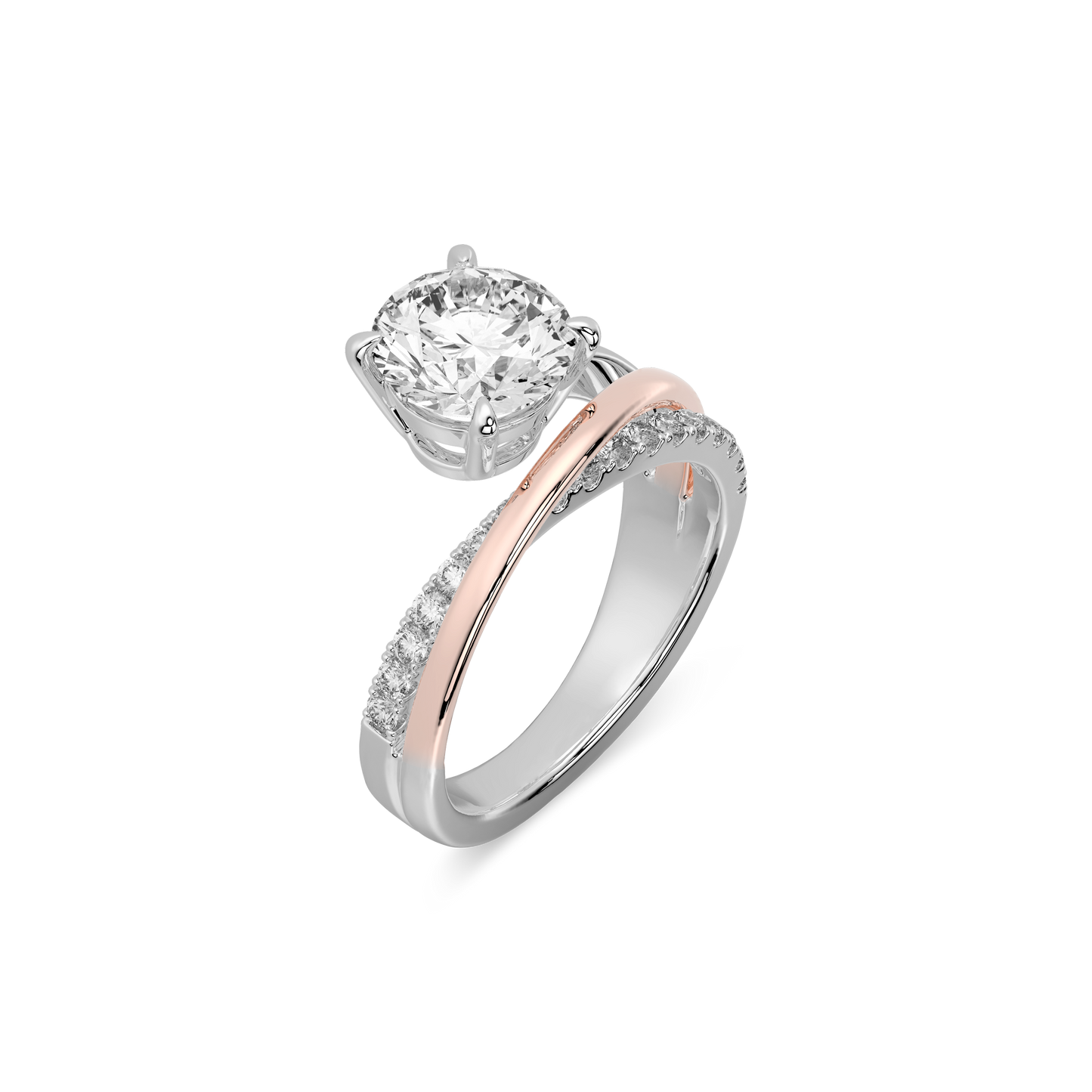 Interlace Meteor Round Ring in 14K Silver & Rose Gold