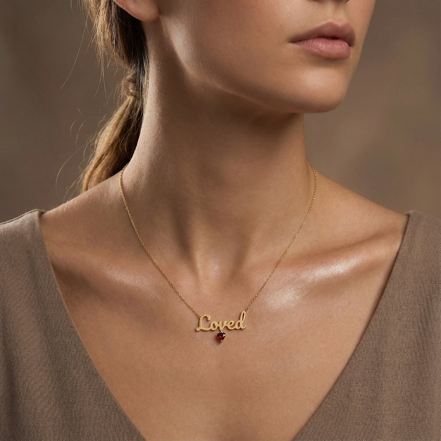 18k Gold Plated Heart Birthstone Name Necklace SN001G