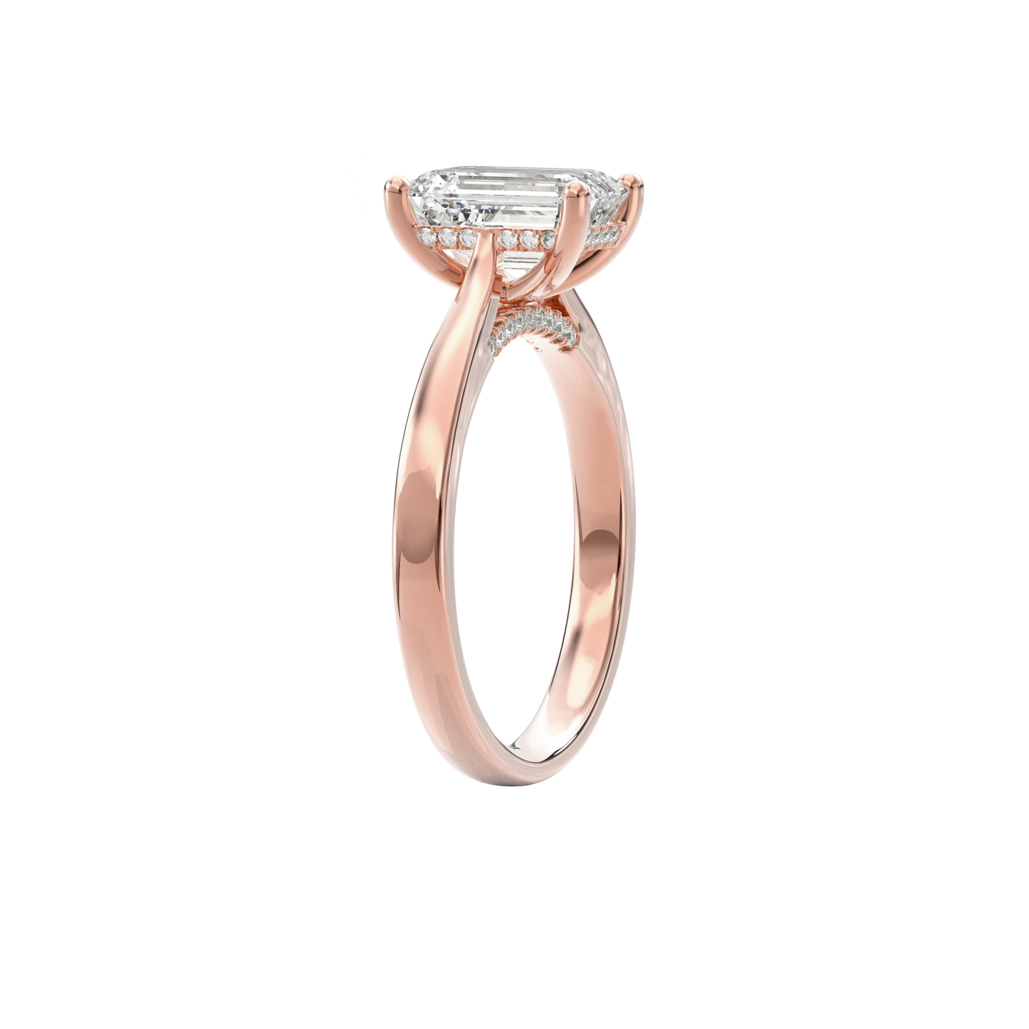 Elara Hidden Halo Salitaire Engagement Ring Emerald•Rose Gold