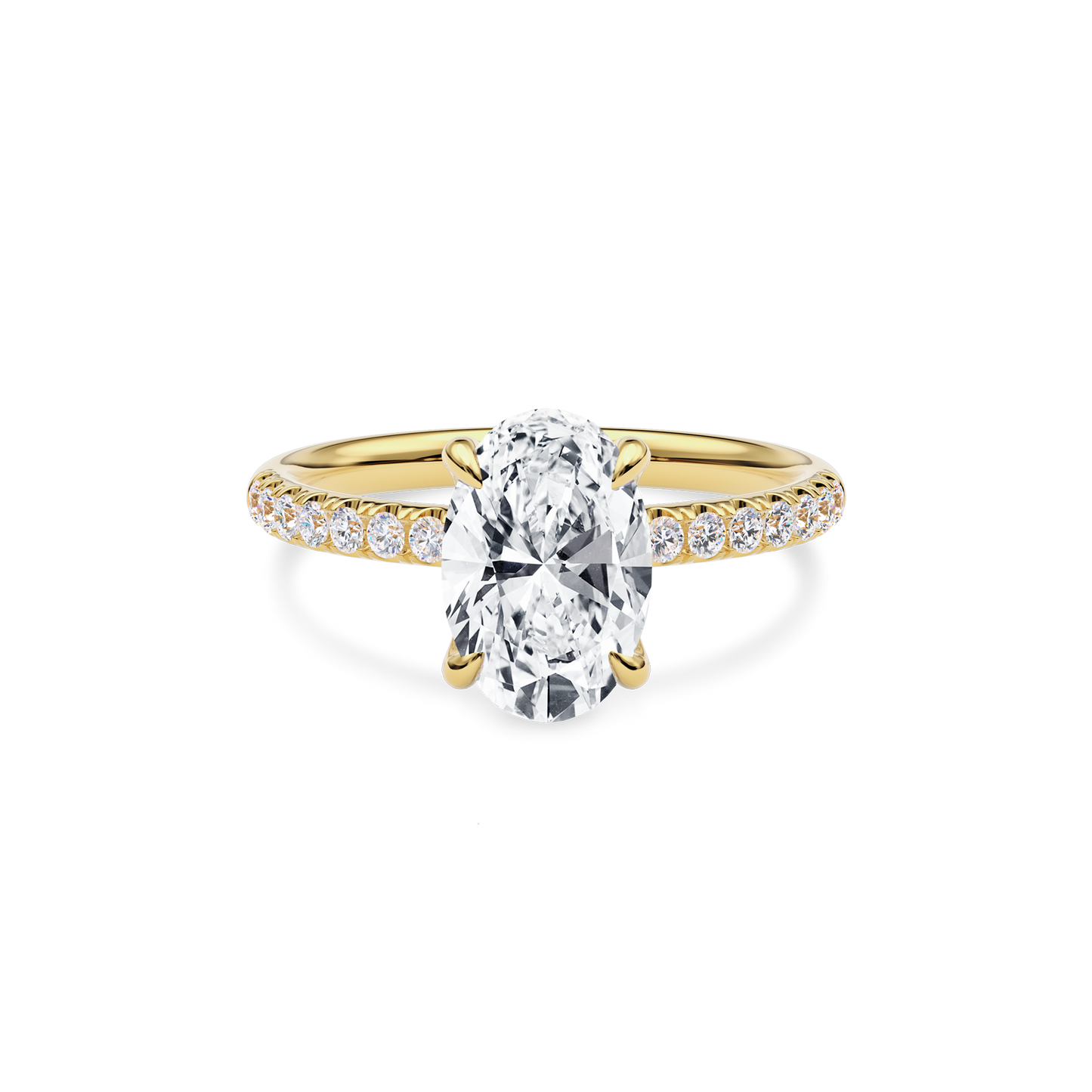 Dia Solitaire Pave Engagement Ring Oval•Yellow Gold