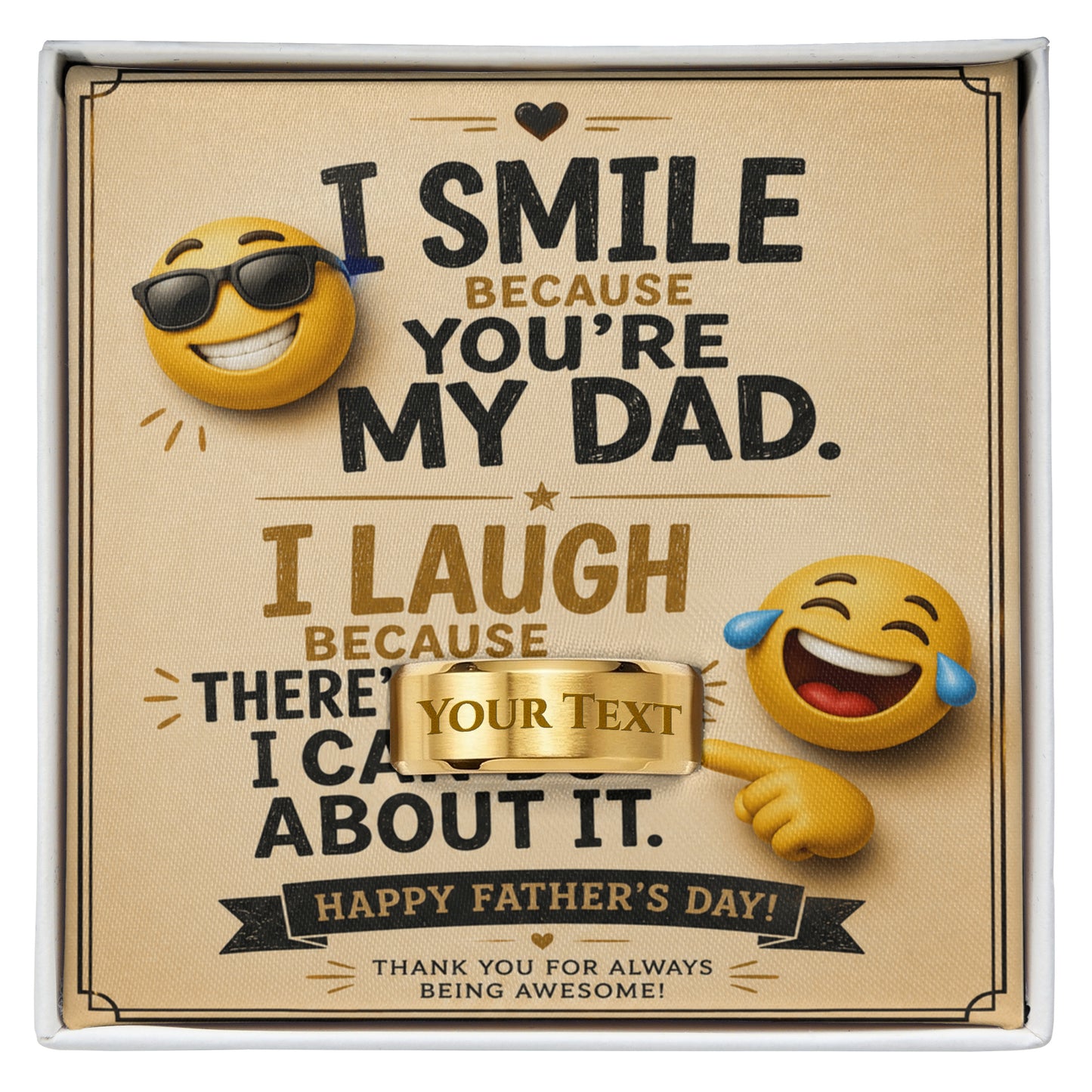 Funny Father's Day Engraved Ring – “I Smile Because You're My Dad” Gift - goldenandvintage