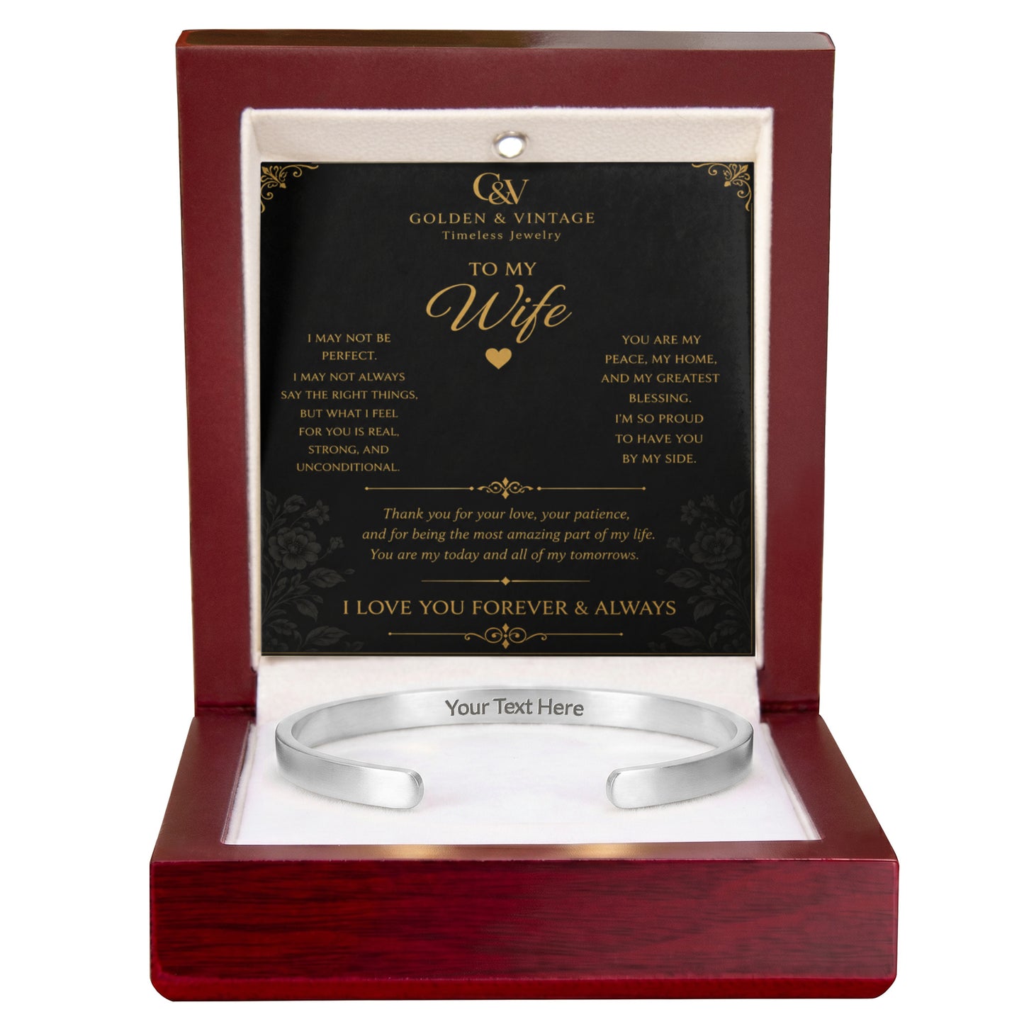 To My Wife – I Love You Forever Engraved Cuff Bracelet