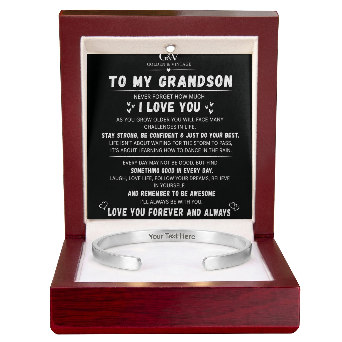 To My Grandson – Engraved Cuff Bracelet | Meaningful Gift for Grandson