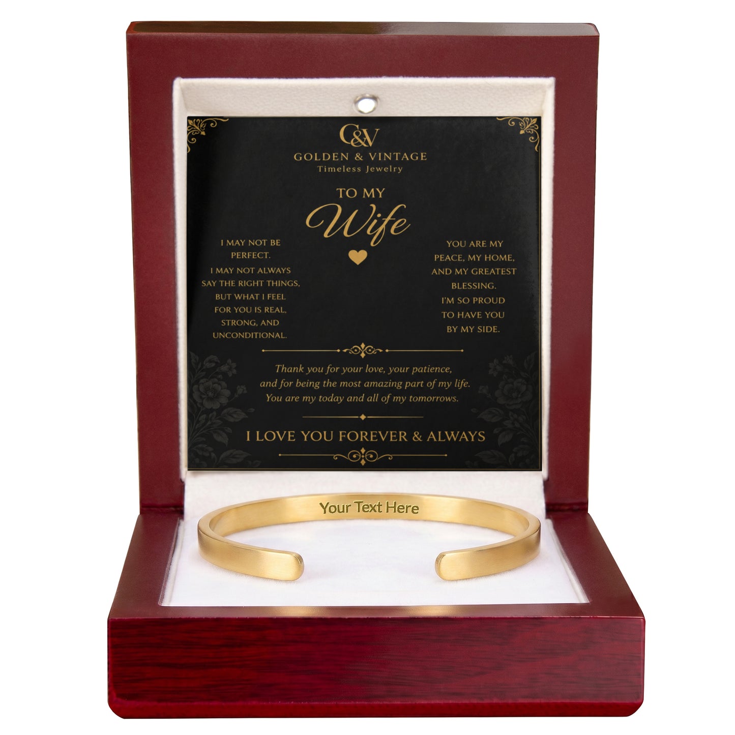 To My Wife – I Love You Forever Engraved Cuff Bracelet
