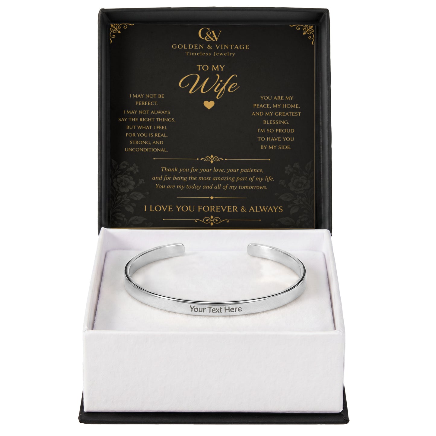 To My Wife – I Love You Forever Engraved Cuff Bracelet