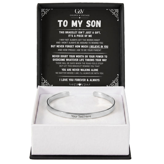 To My Son – Engraved Cuff Bracelet | Personalized Gift for Son