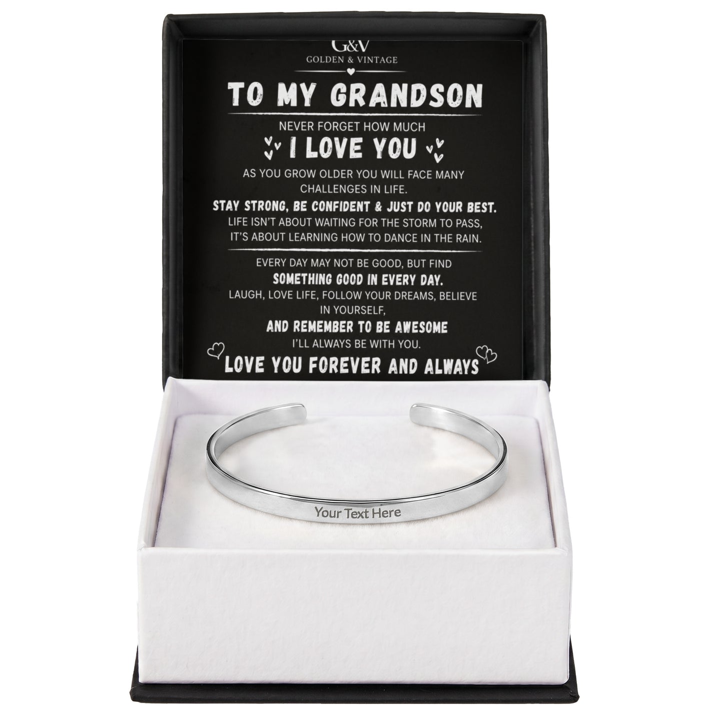 To My Grandson – Engraved Cuff Bracelet | Meaningful Gift for Grandson