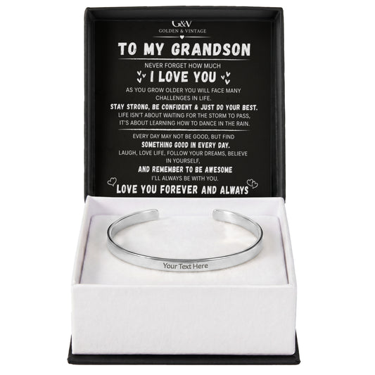 To My Grandson – Engraved Cuff Bracelet | Meaningful Gift for Grandson