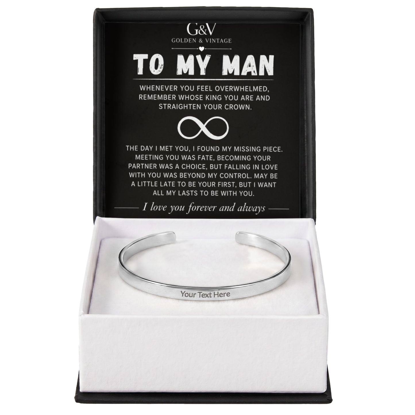 To My Man – Engraved Cuff Bracelet | Personalized Gift for Husband