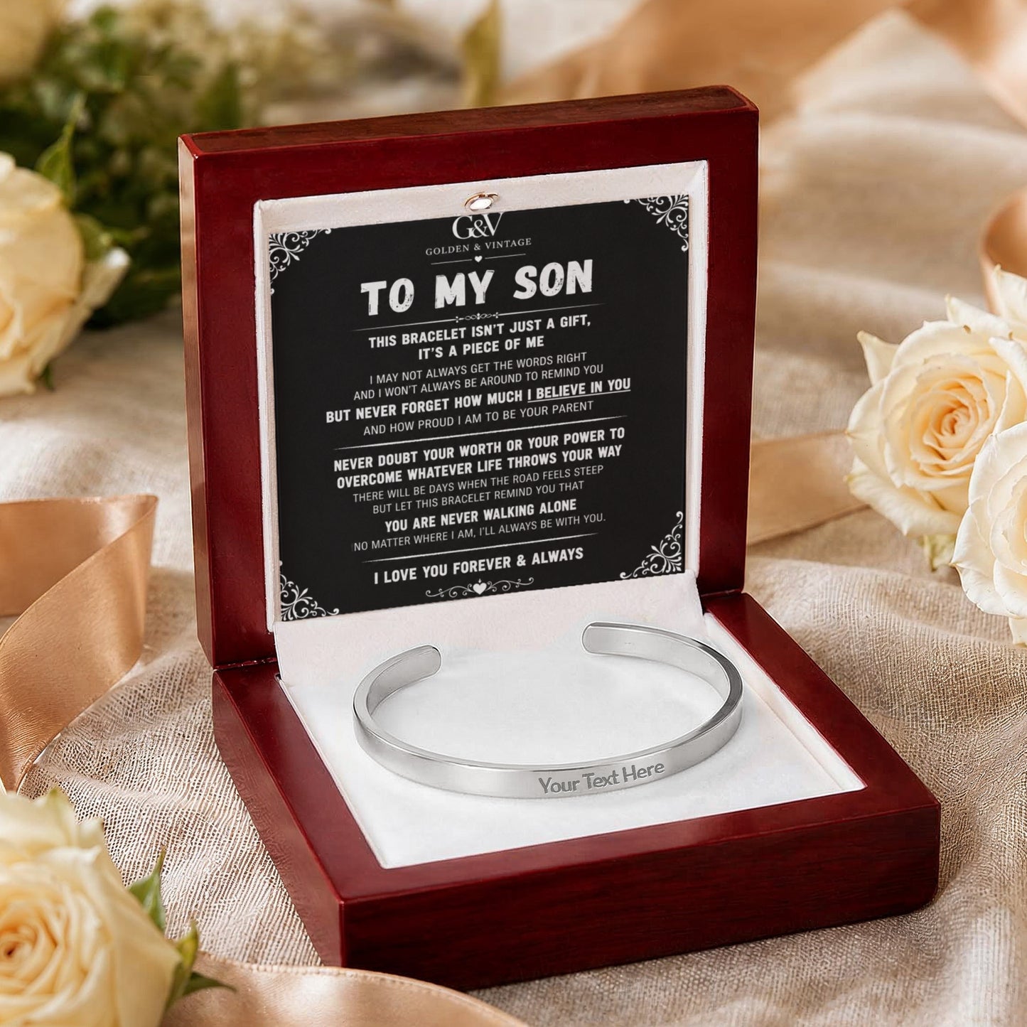 To My Son – Engraved Cuff Bracelet | Personalized Gift for Son