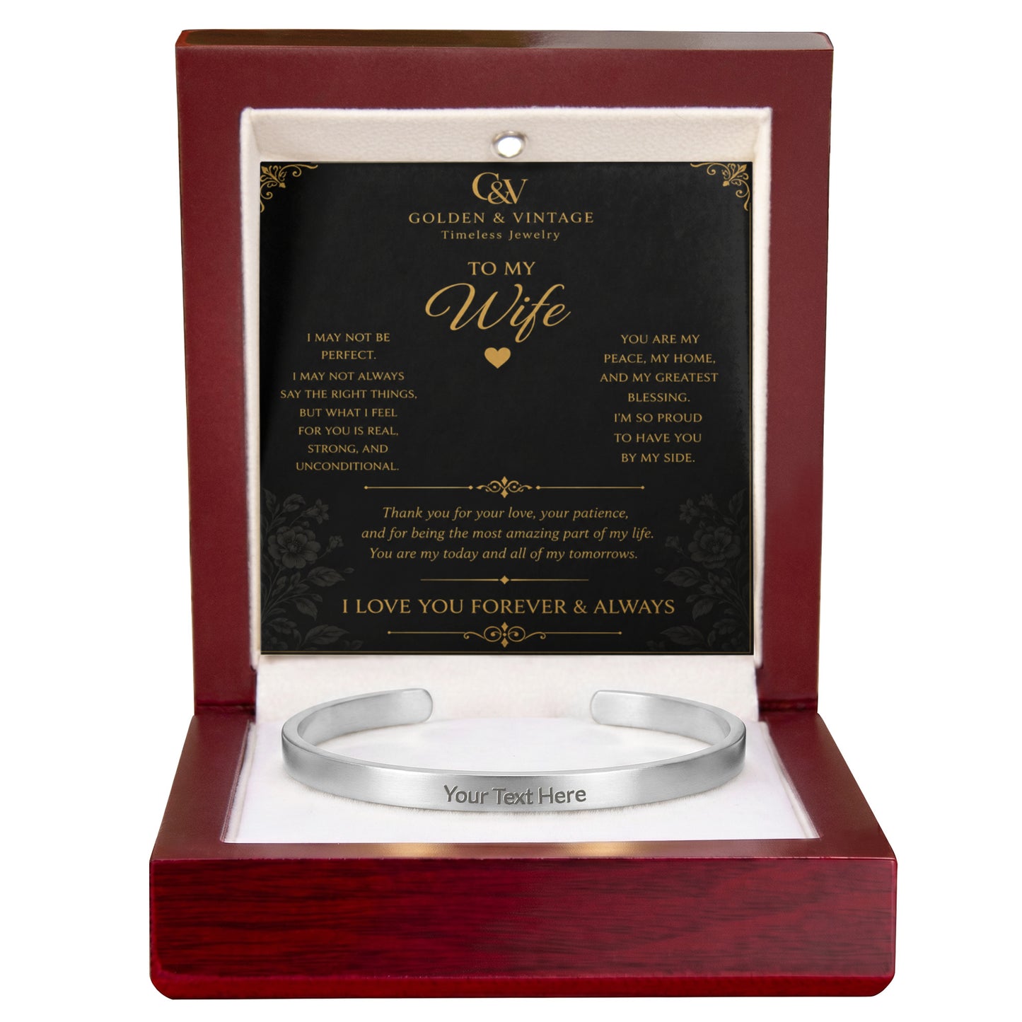 To My Wife – I Love You Forever Engraved Cuff Bracelet