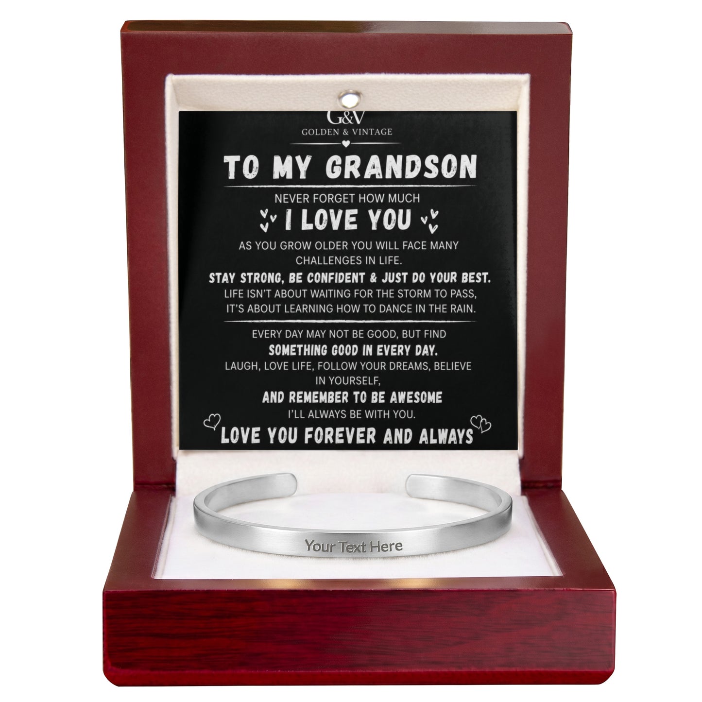 To My Grandson – Engraved Cuff Bracelet | Meaningful Gift for Grandson