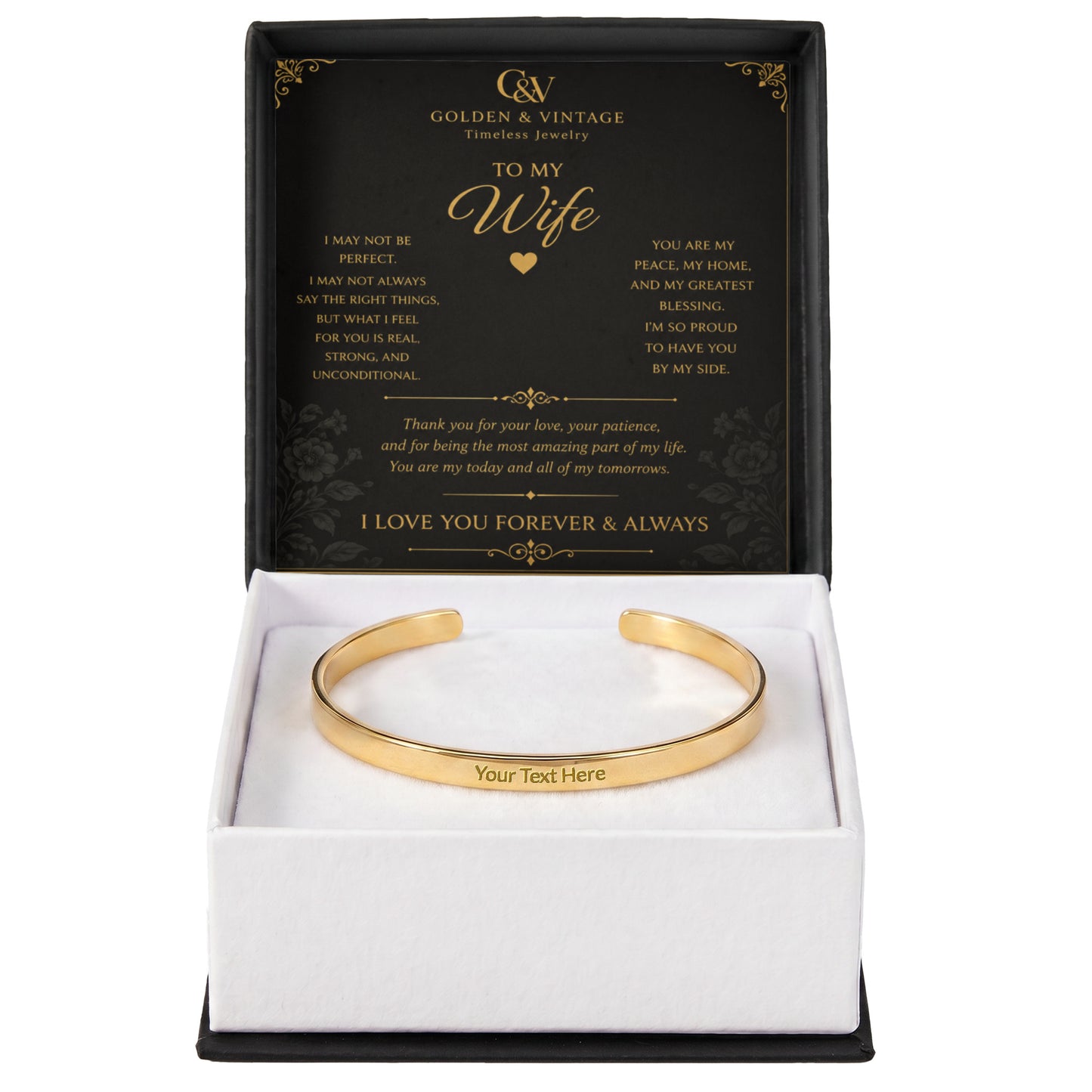 To My Wife – I Love You Forever Engraved Cuff Bracelet