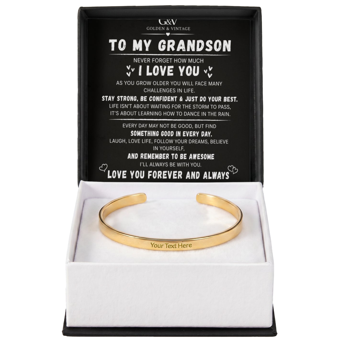 To My Grandson – Engraved Cuff Bracelet | Meaningful Gift for Grandson