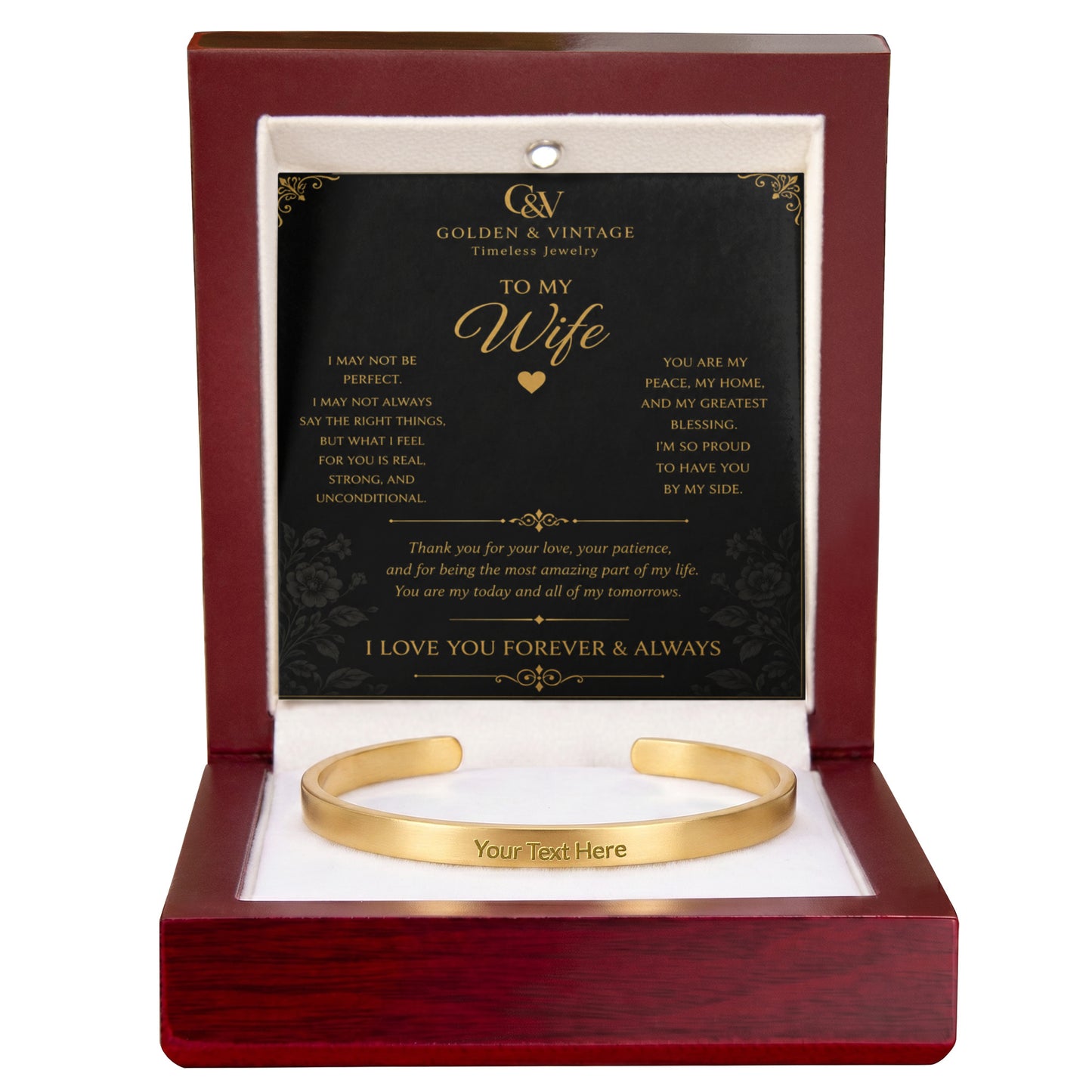 To My Wife – I Love You Forever Engraved Cuff Bracelet