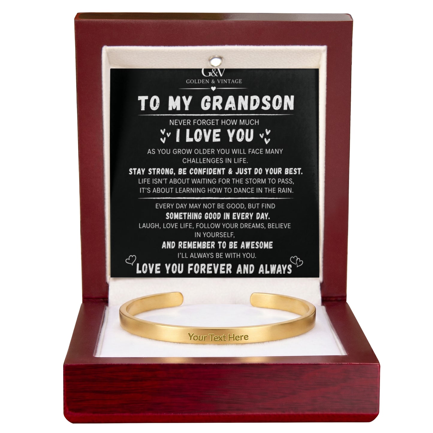 To My Grandson – Engraved Cuff Bracelet | Meaningful Gift for Grandson