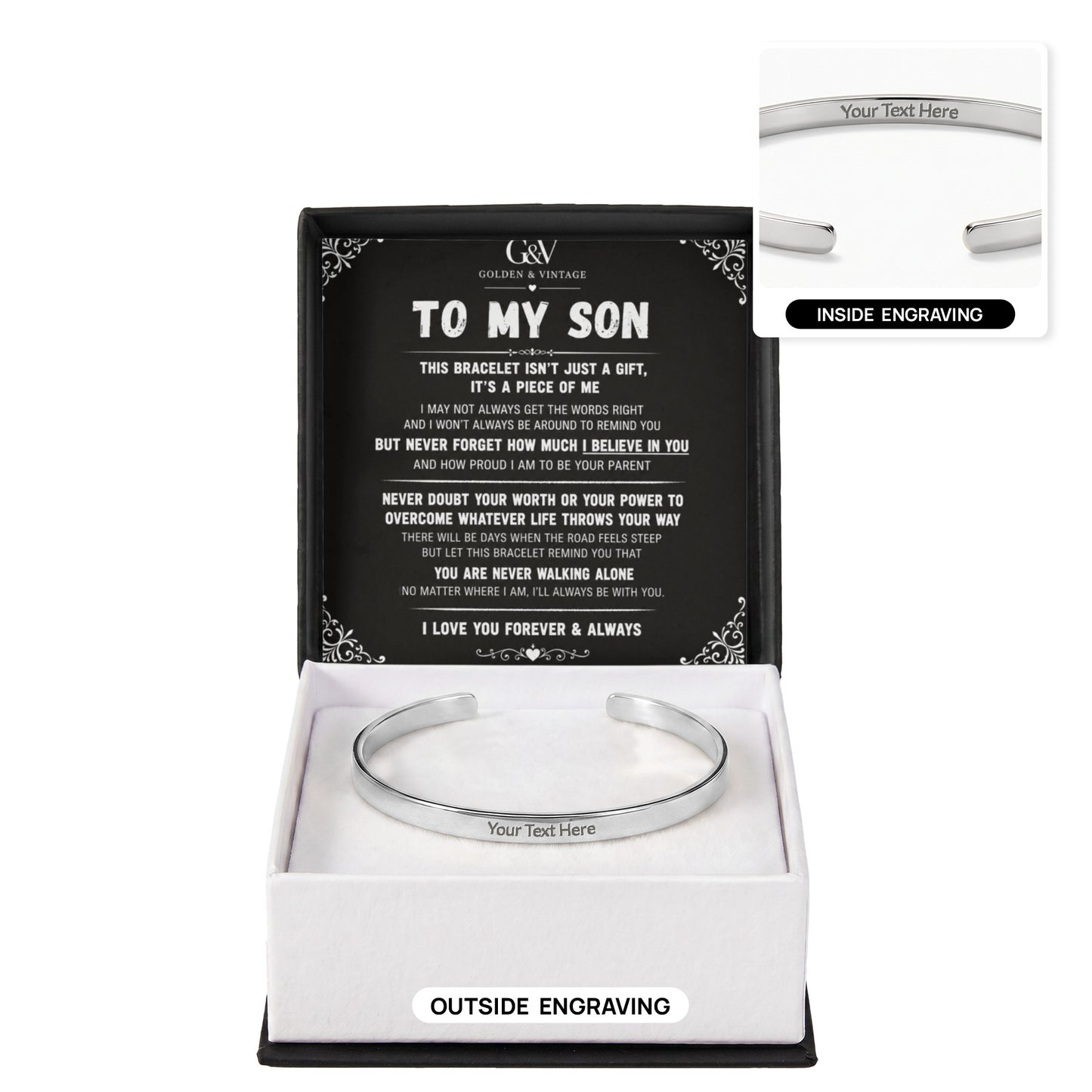 To My Son – Engraved Cuff Bracelet | Personalized Gift for Son