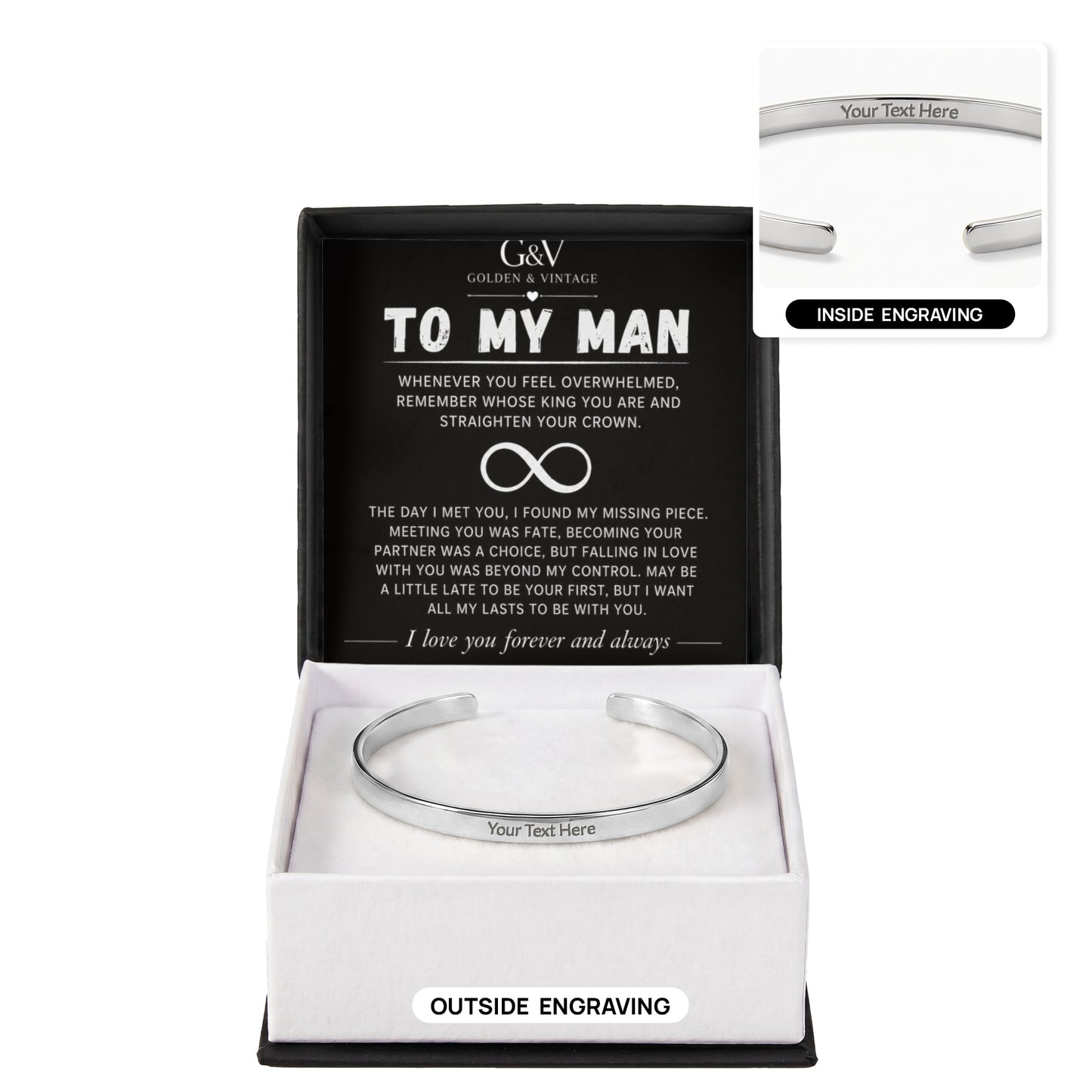 To My Man – Engraved Cuff Bracelet | Personalized Gift for Husband