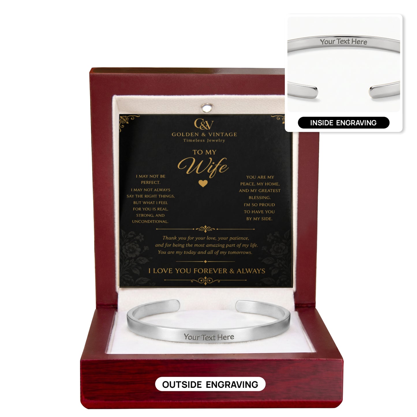 To My Wife – I Love You Forever Engraved Cuff Bracelet