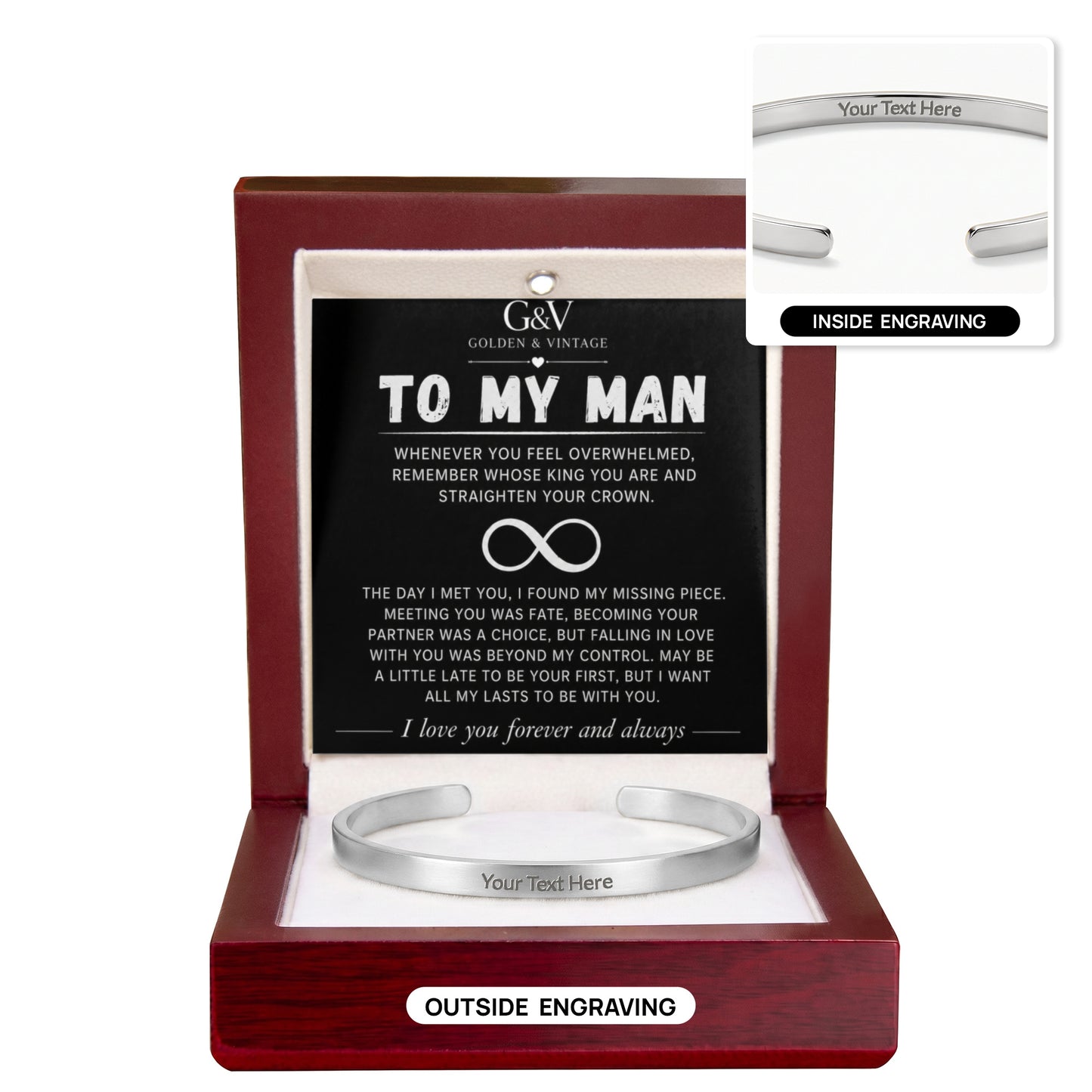 To My Man – Engraved Cuff Bracelet | Personalized Gift for Husband