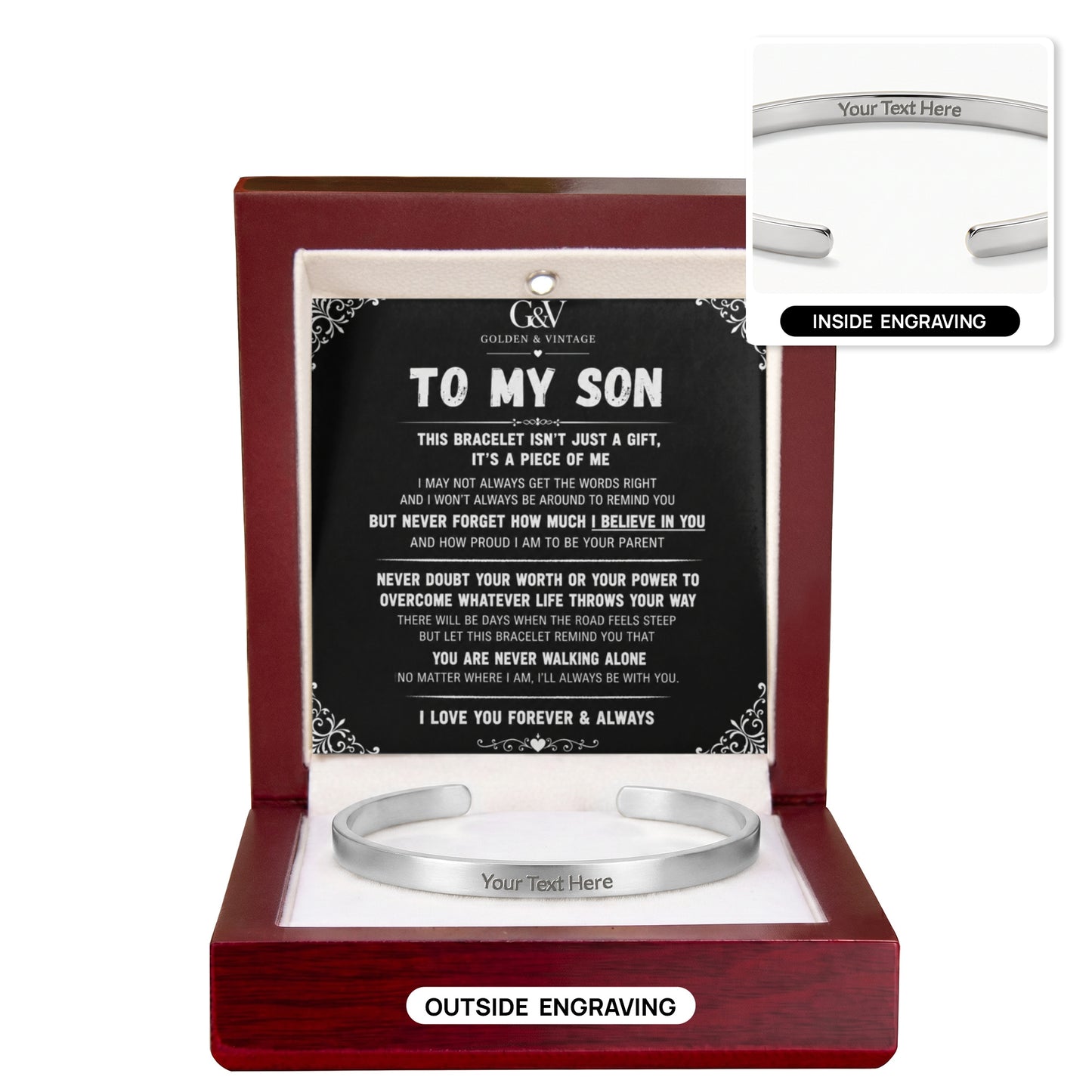 To My Son – Engraved Cuff Bracelet | Personalized Gift for Son