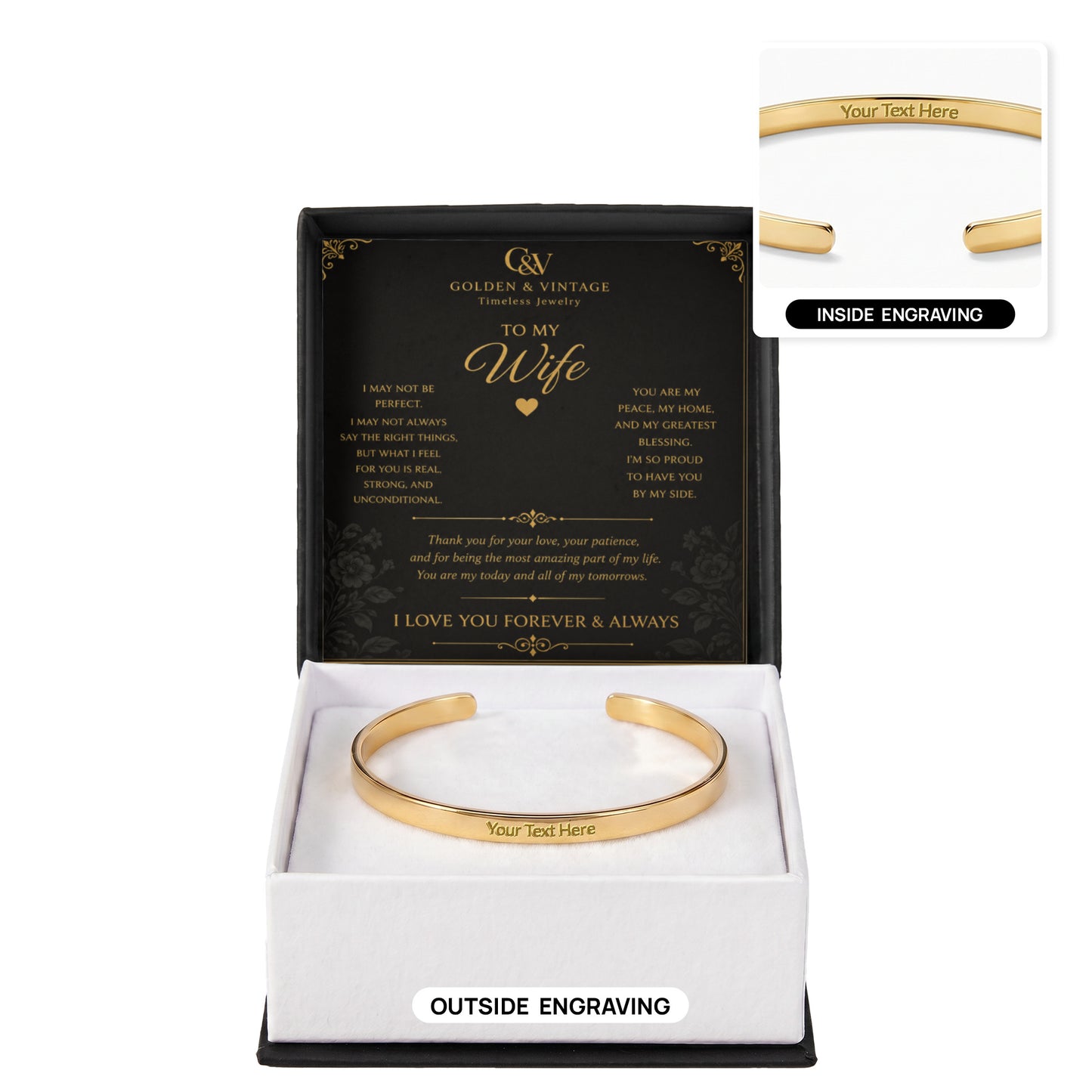 To My Wife – I Love You Forever Engraved Cuff Bracelet