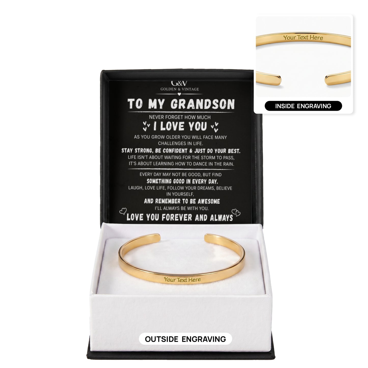To My Grandson – Engraved Cuff Bracelet | Meaningful Gift for Grandson