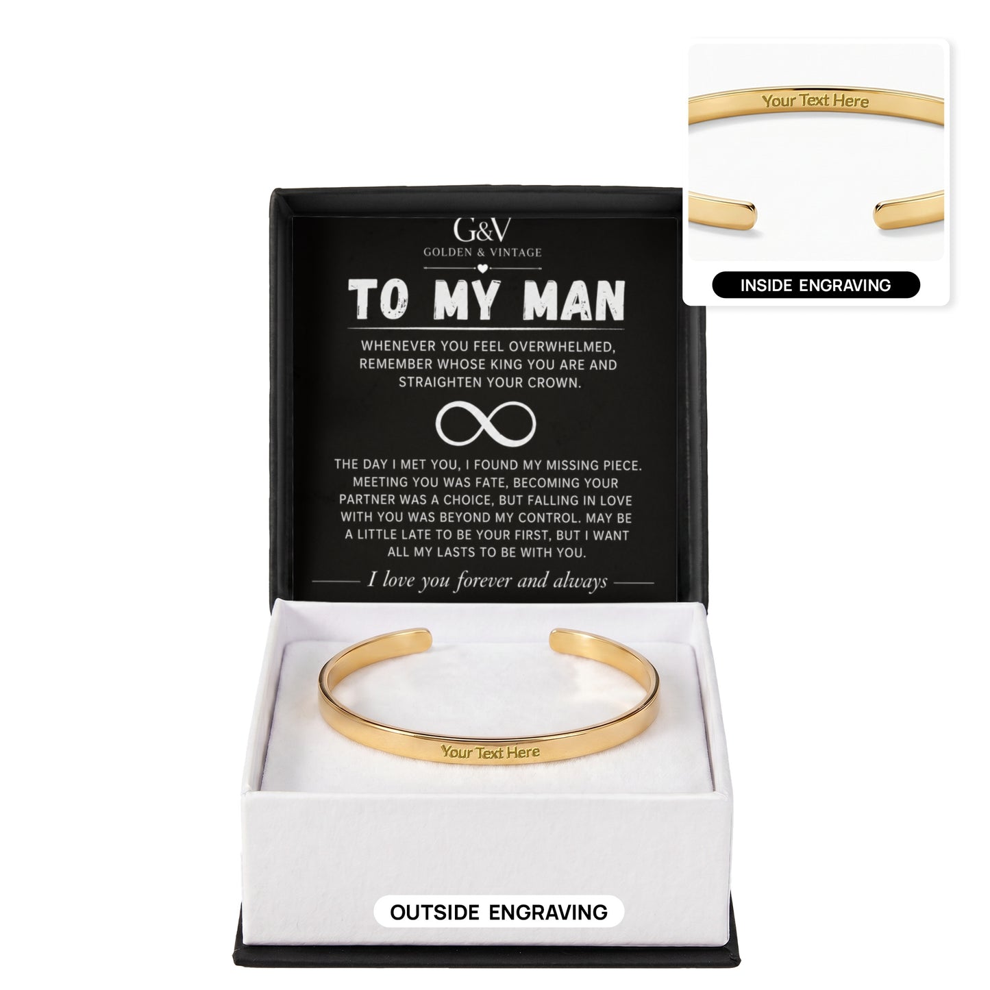 To My Man – Engraved Cuff Bracelet | Personalized Gift for Husband