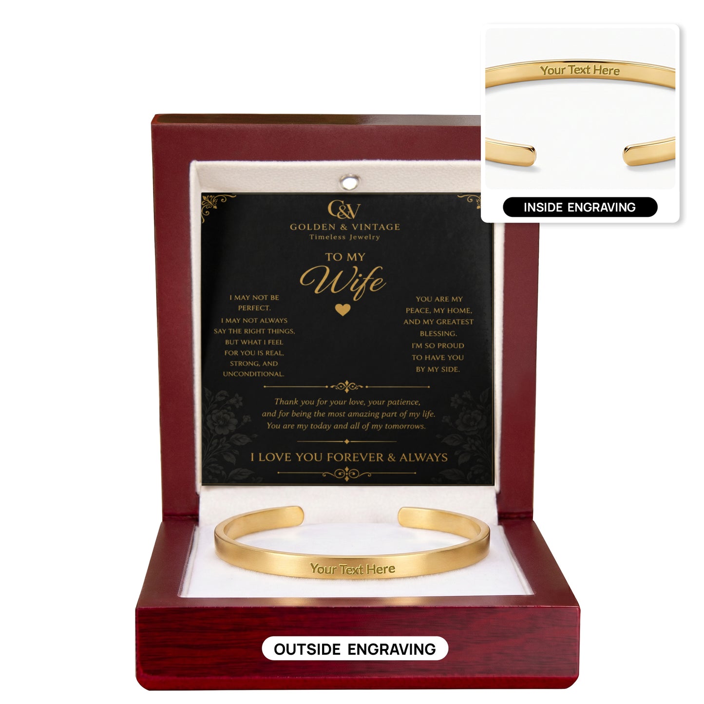 To My Wife – I Love You Forever Engraved Cuff Bracelet