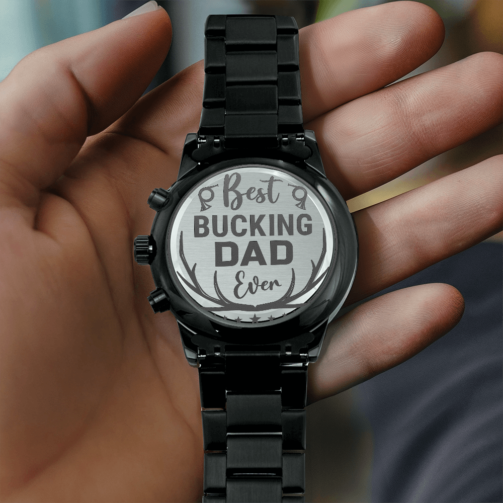 Personalized Black Chronograph Watch with Custom Engraving Gift - goldenandvintage