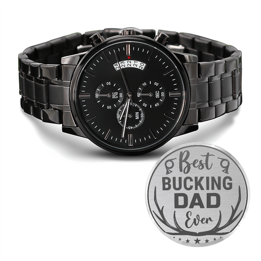 Personalized Black Chronograph Watch with Custom Engraving Gift - goldenandvintage