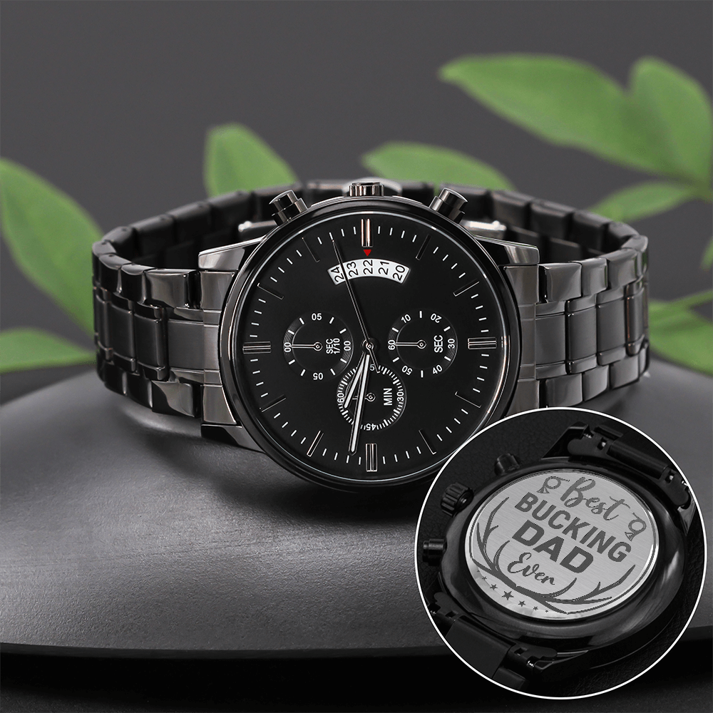 Personalized Black Chronograph Watch with Custom Engraving Gift - goldenandvintage