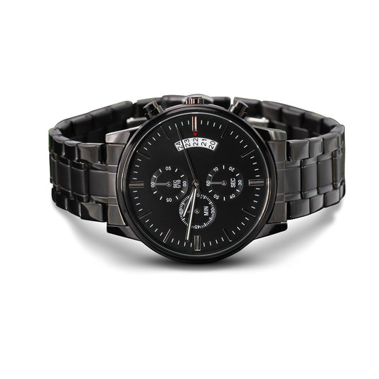Personalized Black Chronograph Watch with Custom Photo & Engraving Upload - goldenandvintage