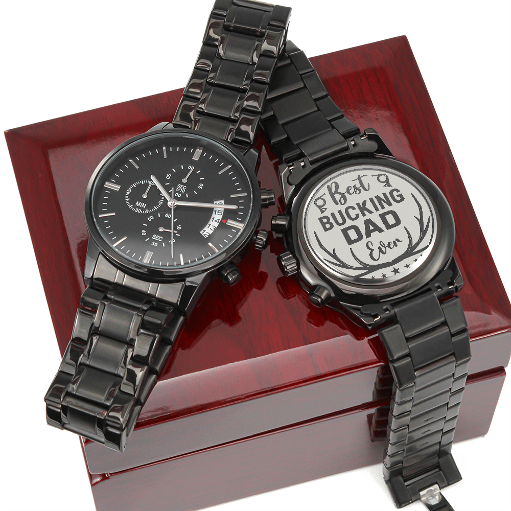 Personalized Black Chronograph Watch with Custom Engraving Gift - goldenandvintage