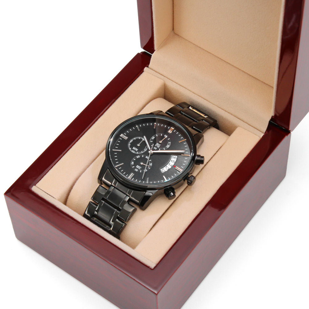 Personalized Black Chronograph Watch with Custom Engraving Gift - goldenandvintage