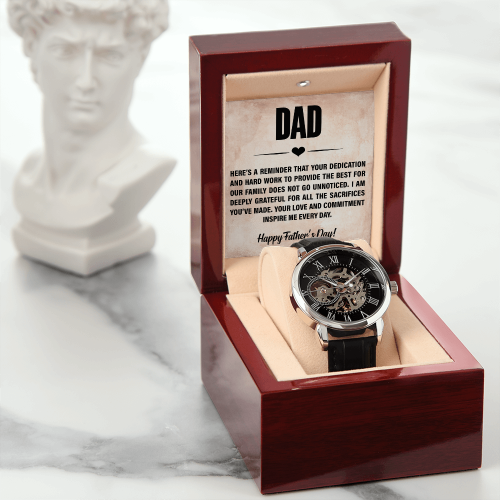 Luxury Custom Engraved Skeleton Watch Gift for Father from Family - goldenandvintage