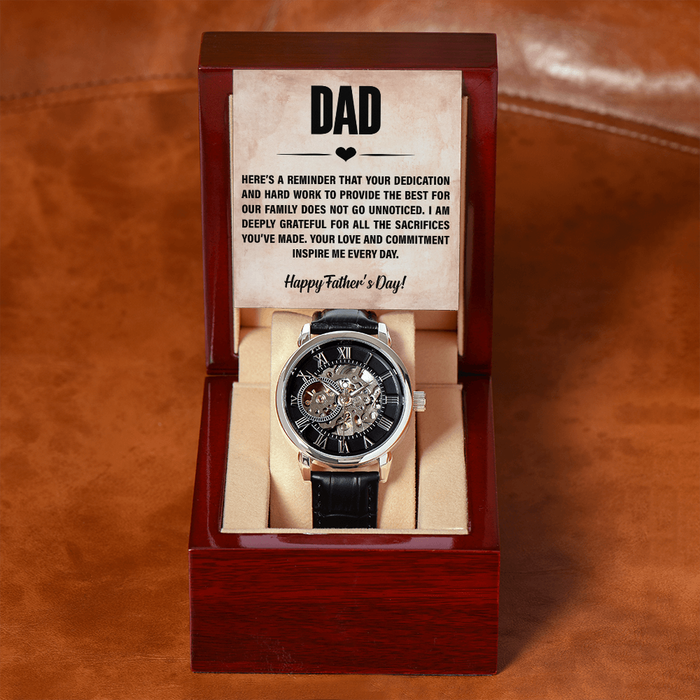 Luxury Custom Engraved Skeleton Watch Gift for Father from Family - goldenandvintage