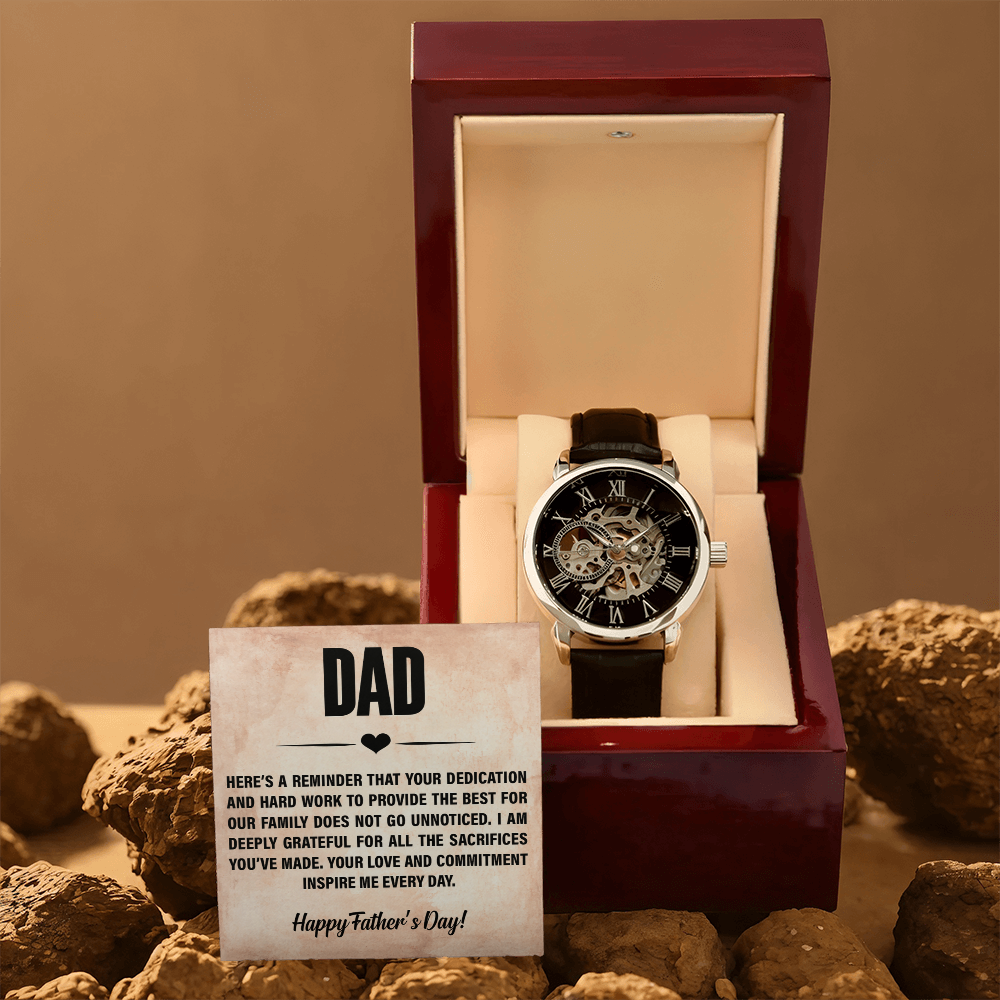 Luxury Custom Engraved Skeleton Watch Gift for Father from Family - goldenandvintage