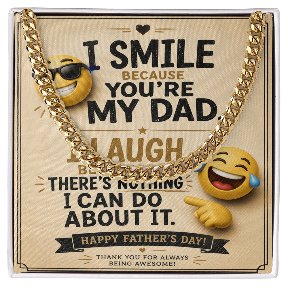 Funny Father's Day Cuban Link Chain Gift for Dad – “I Smile Because You're My Dad” Message Card Necklace - goldenandvintage