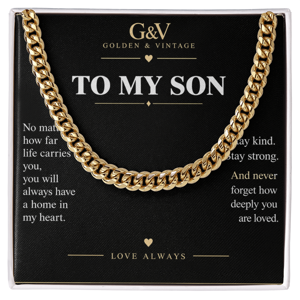 To My Son Cuban Link Chain – Stay Strong, Stay Loved | Gift from Mom or Dad