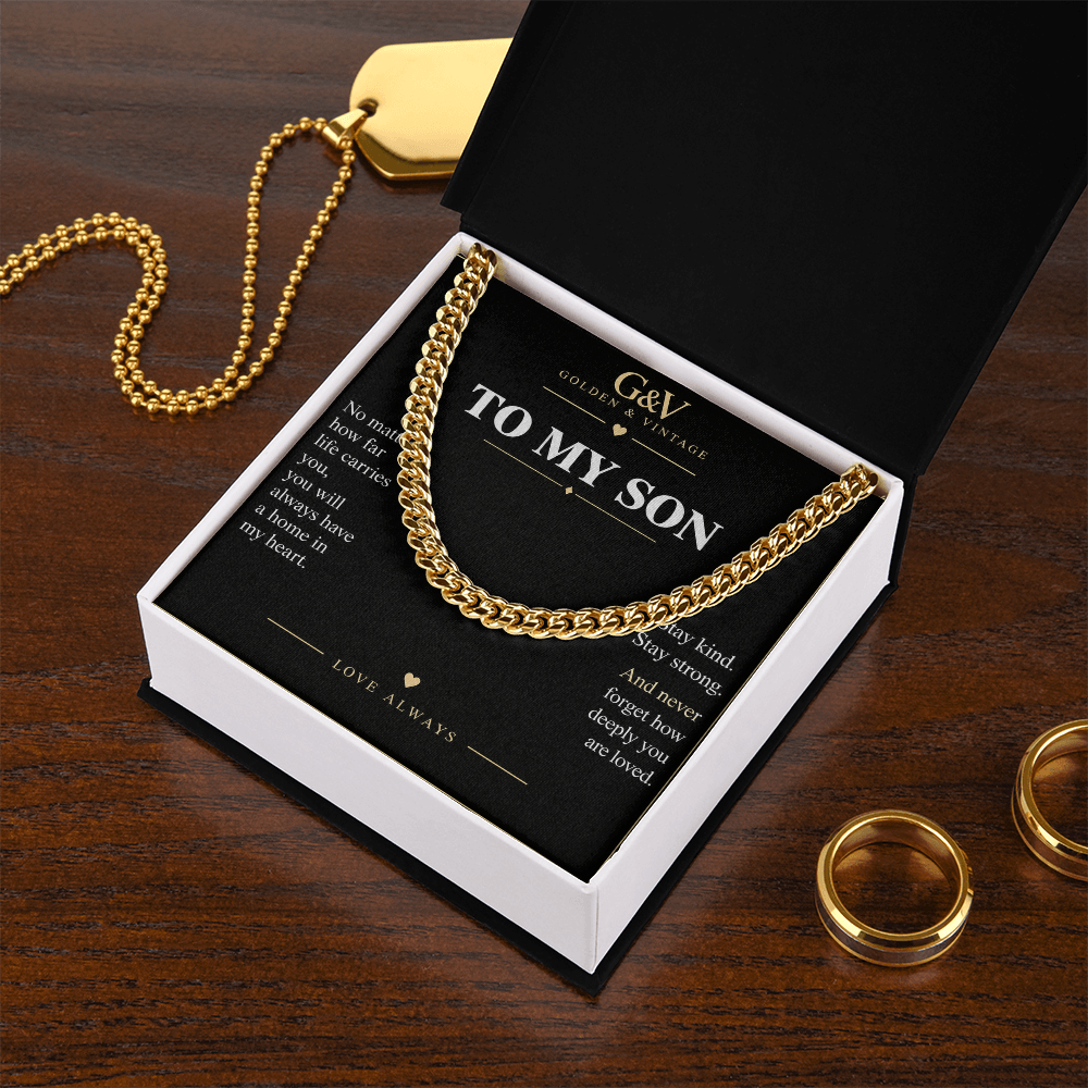 To My Son Cuban Link Chain – Stay Strong, Stay Loved | Gift from Mom or Dad