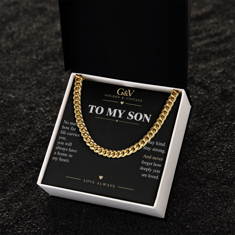 To My Son Cuban Link Chain – Stay Strong, Stay Loved | Gift from Mom or Dad