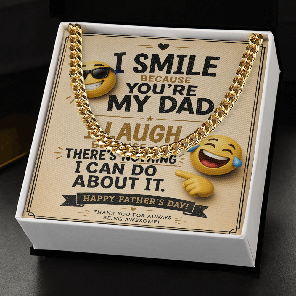 Funny Father's Day Cuban Link Chain Gift for Dad – “I Smile Because You're My Dad” Message Card Necklace - goldenandvintage