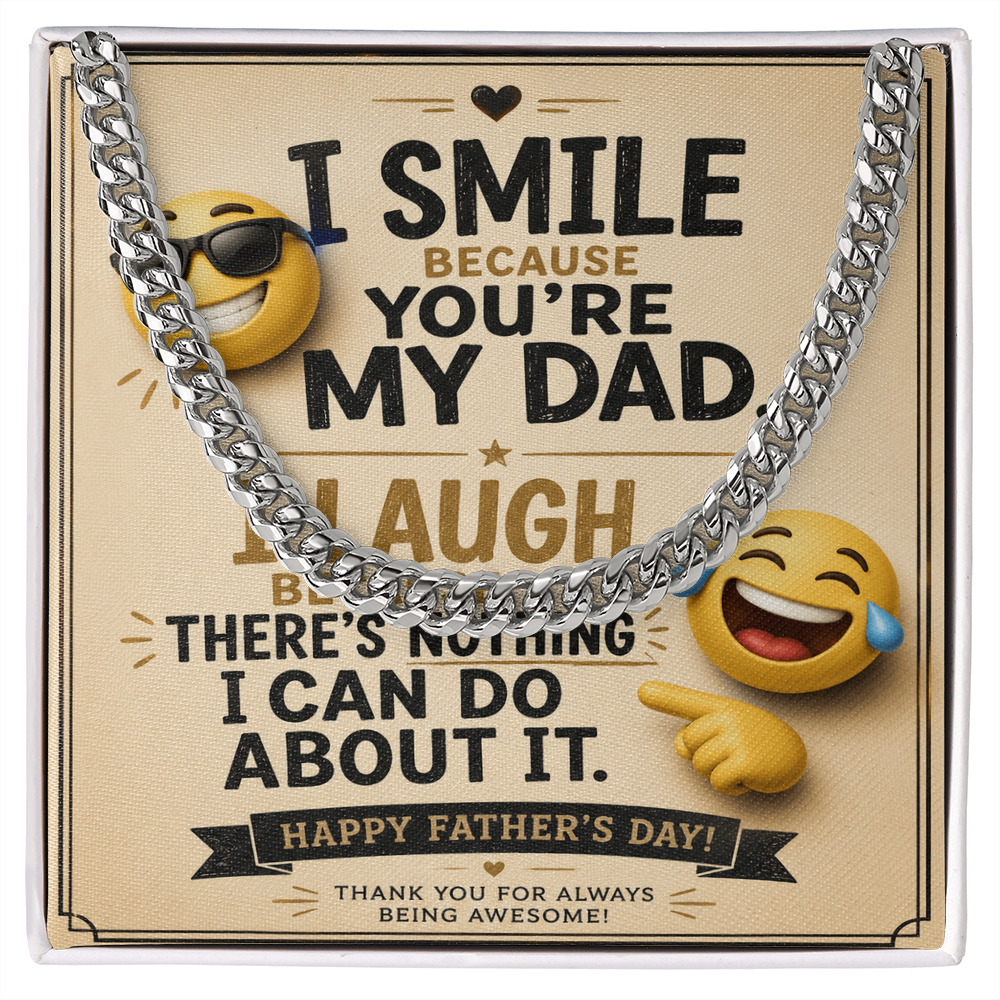 Funny Father's Day Cuban Link Chain Gift for Dad – “I Smile Because You're My Dad” Message Card Necklace - goldenandvintage