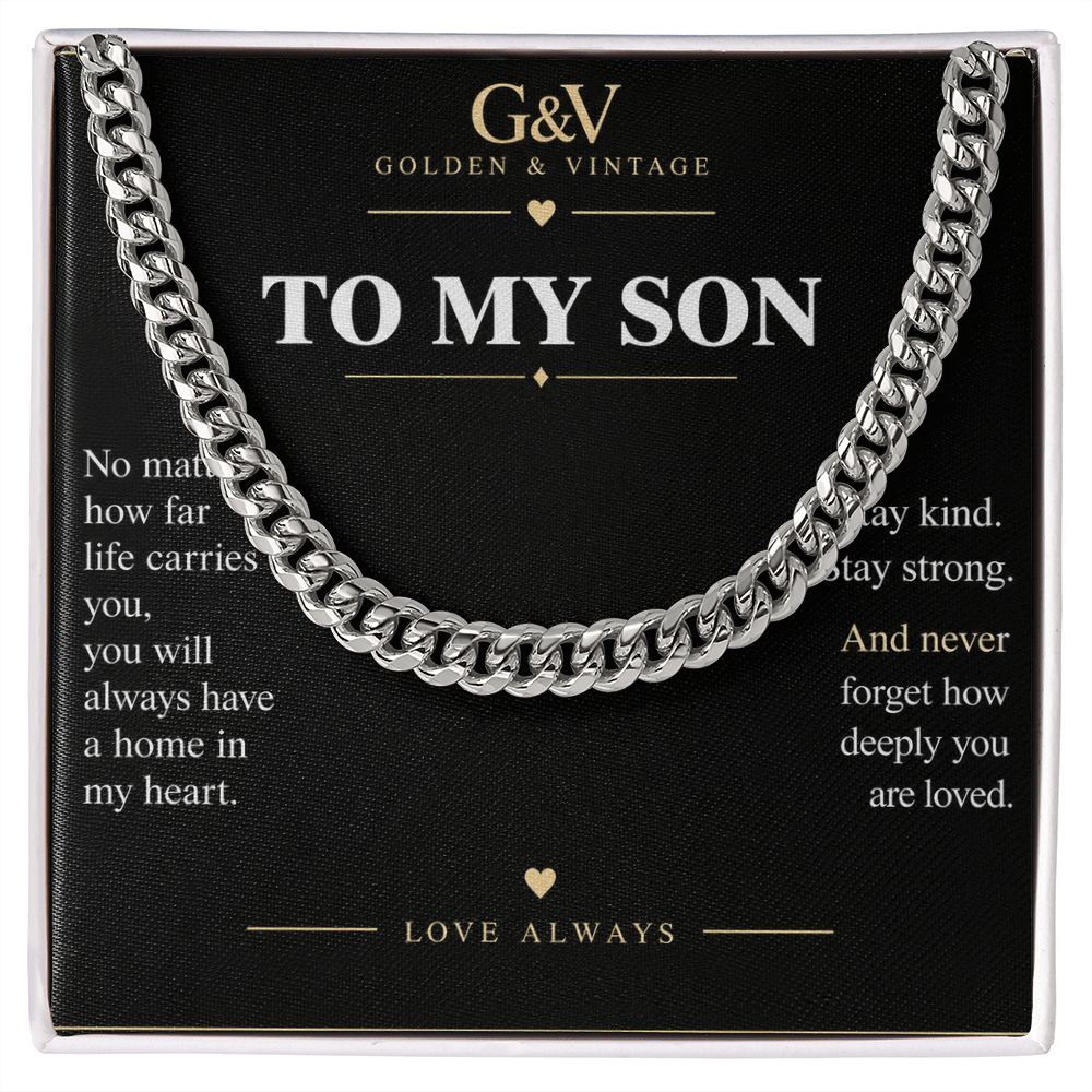 To My Son Cuban Link Chain – Stay Strong, Stay Loved | Gift from Mom or Dad