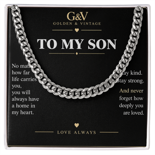 To My Son Cuban Link Chain – Stay Strong, Stay Loved | Gift from Mom or Dad