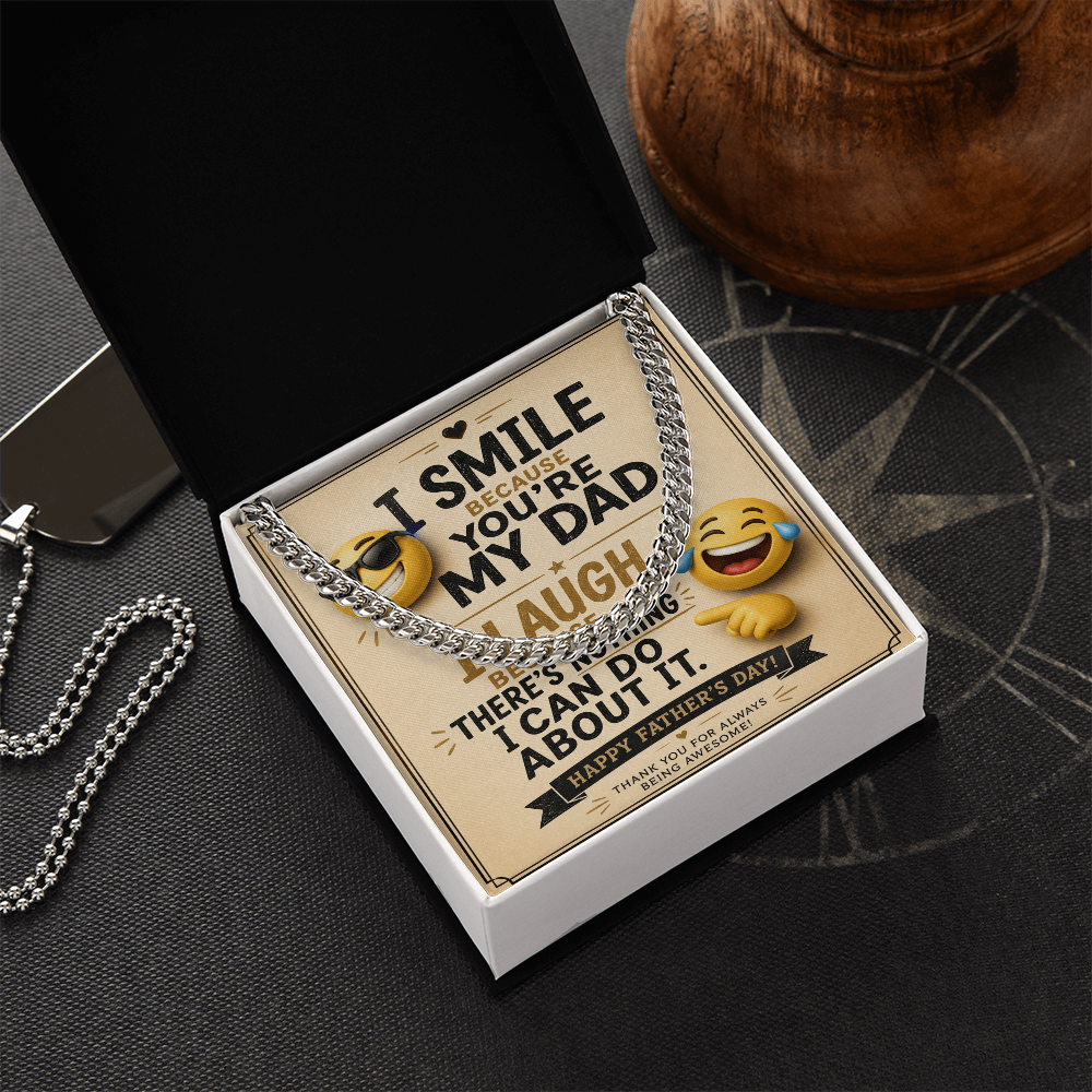 Funny Father's Day Cuban Link Chain Gift for Dad – “I Smile Because You're My Dad” Message Card Necklace - goldenandvintage