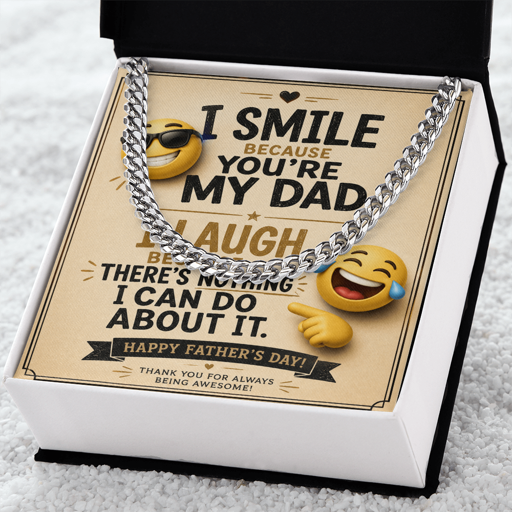Funny Father's Day Cuban Link Chain Gift for Dad – “I Smile Because You're My Dad” Message Card Necklace - goldenandvintage