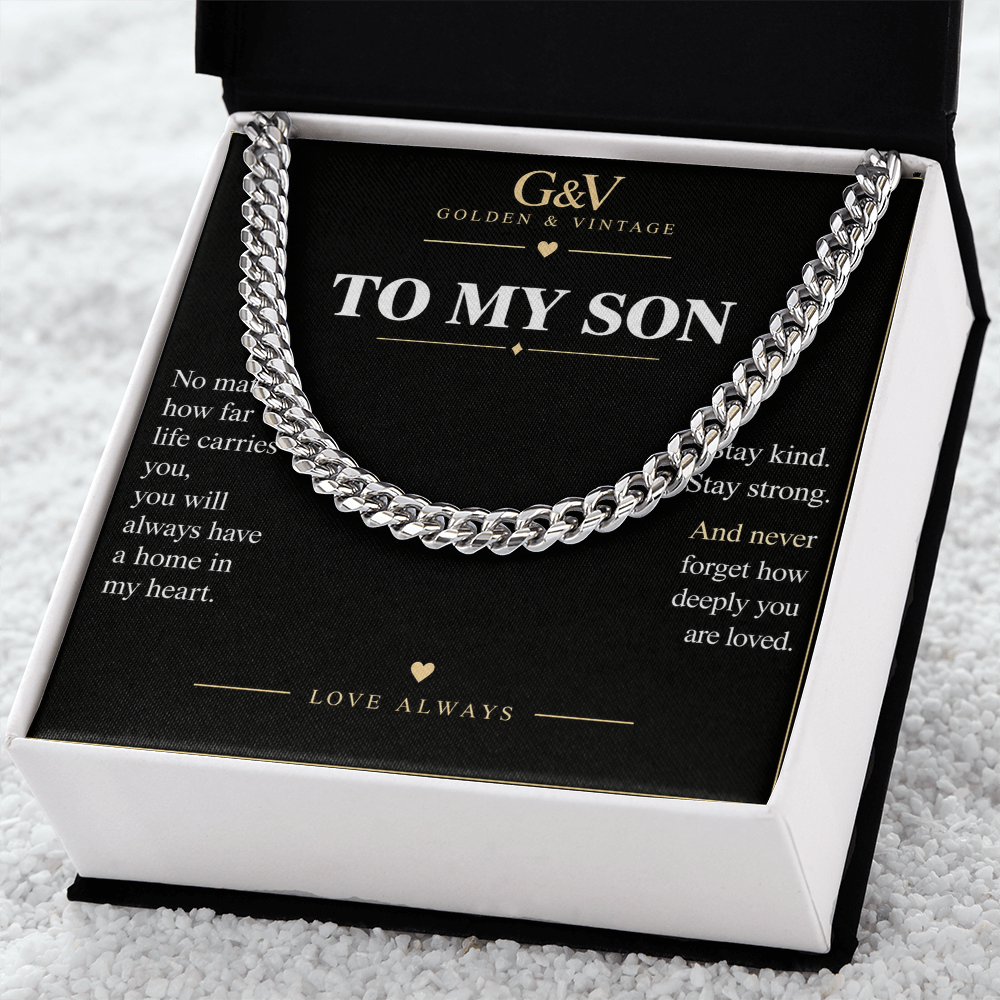 To My Son Cuban Link Chain – Stay Strong, Stay Loved | Gift from Mom or Dad